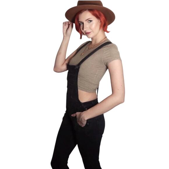 Free People- Black/Grey Denim Overalls Size 26 - Picture 1 of 14